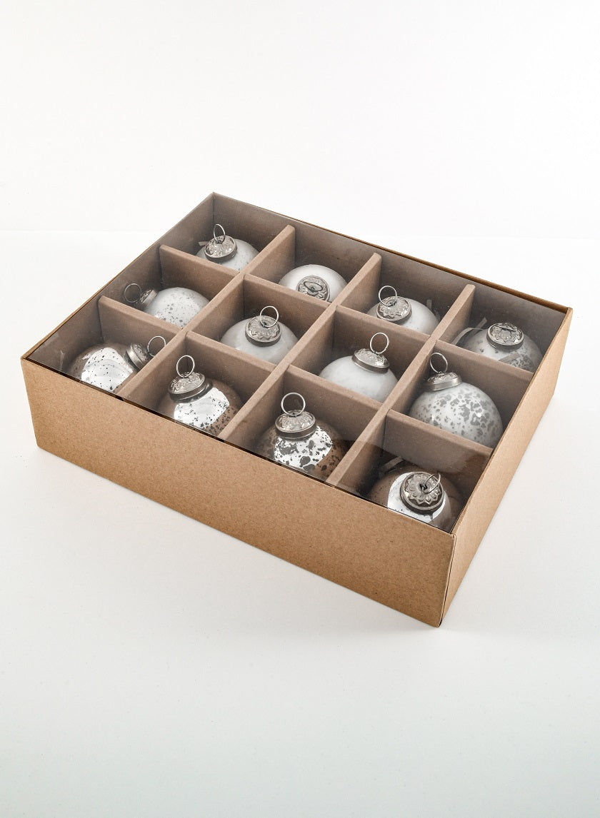 2.5in Round Matte & Shiny Vintage Glass Ornaments, Set of 12 Decor Jamali Garden