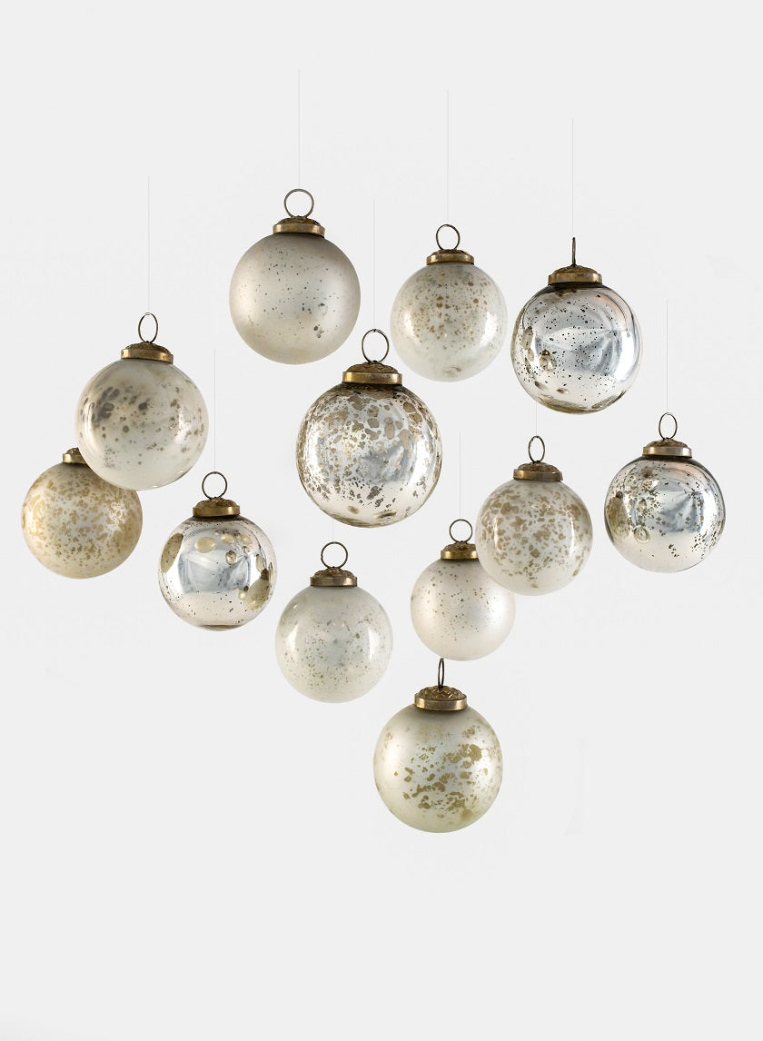 2.5in Round Matte & Shiny Vintage Glass Ornaments, Set of 12 Decor Jamali Garden