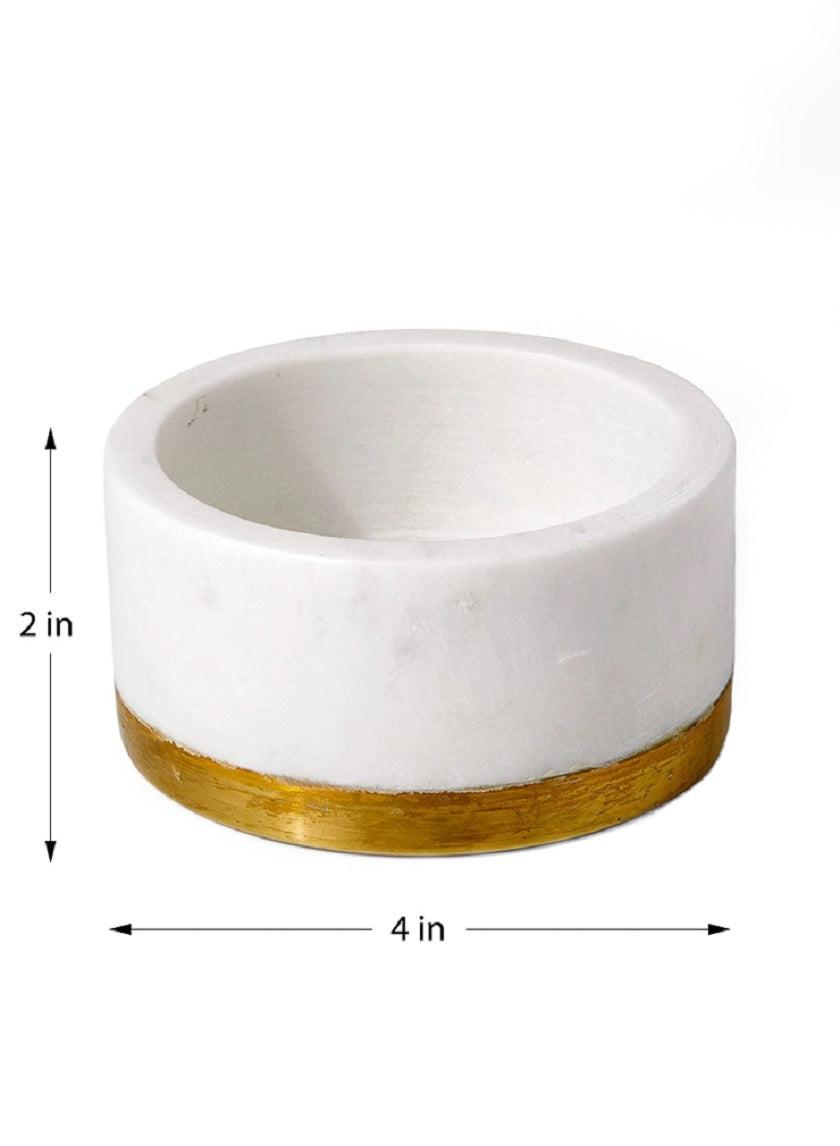 4in Wide White Marble Bowl With Brass Ring Decor Jamali Garden