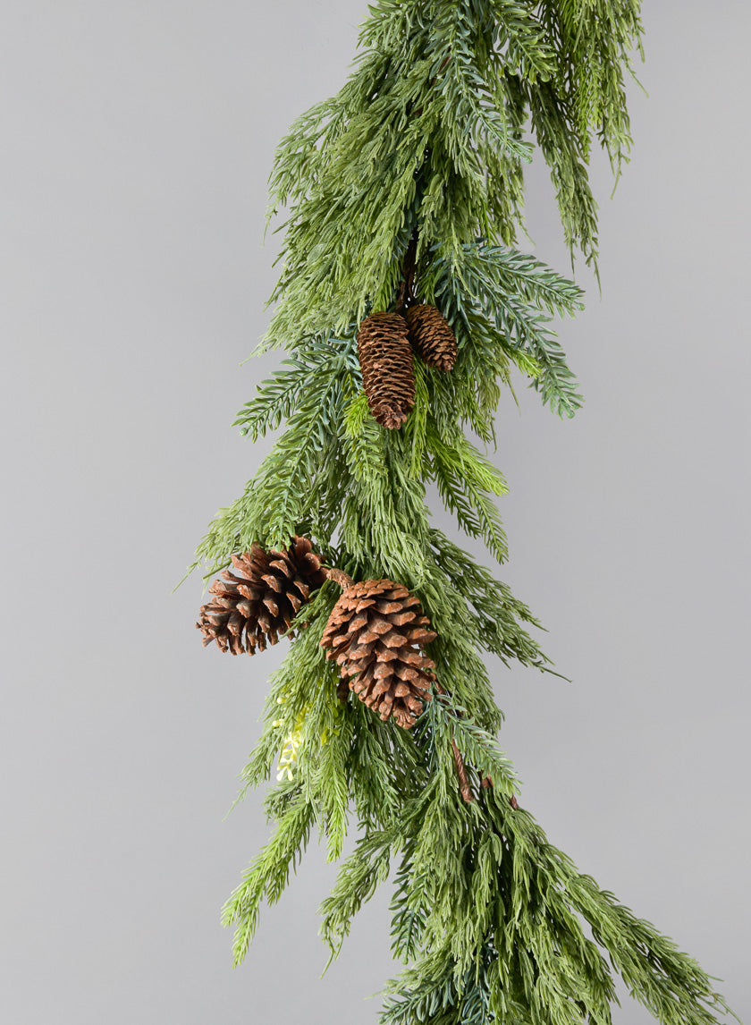 72in Long Pine Garland with Pine Cones Decor Jamali Garden