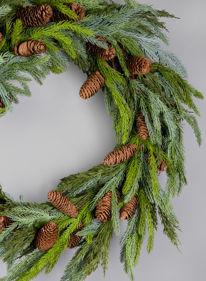 23in Wide Pine Wreath with Pine Cones Decor Jamali Garden