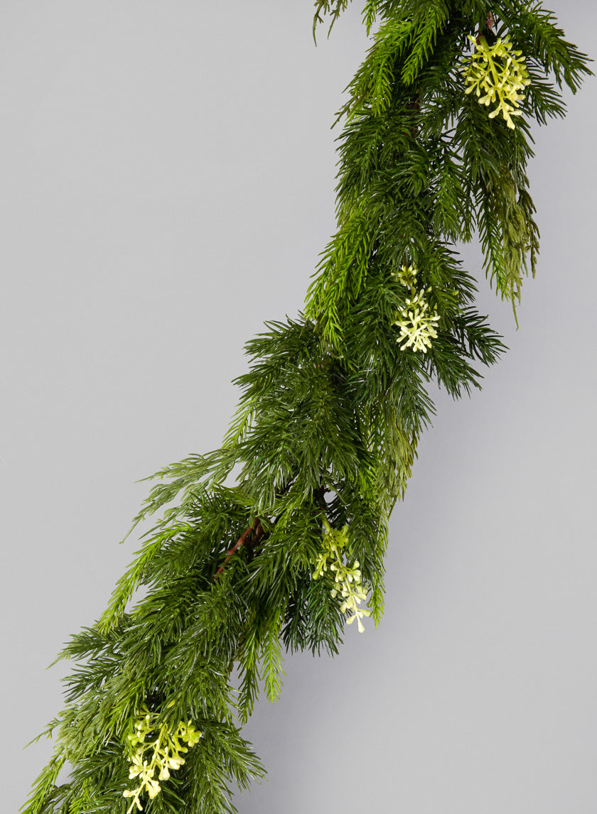 6ft Long Pine Garland with Berries Decor Jamali Garden