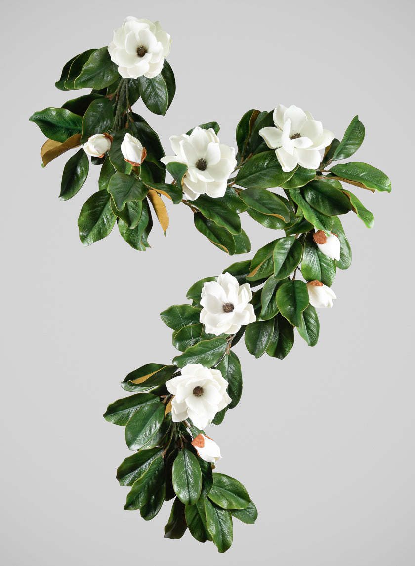 6ft Long Magnolia Garland with Blooms, Case of 2 Decor Jamali Garden