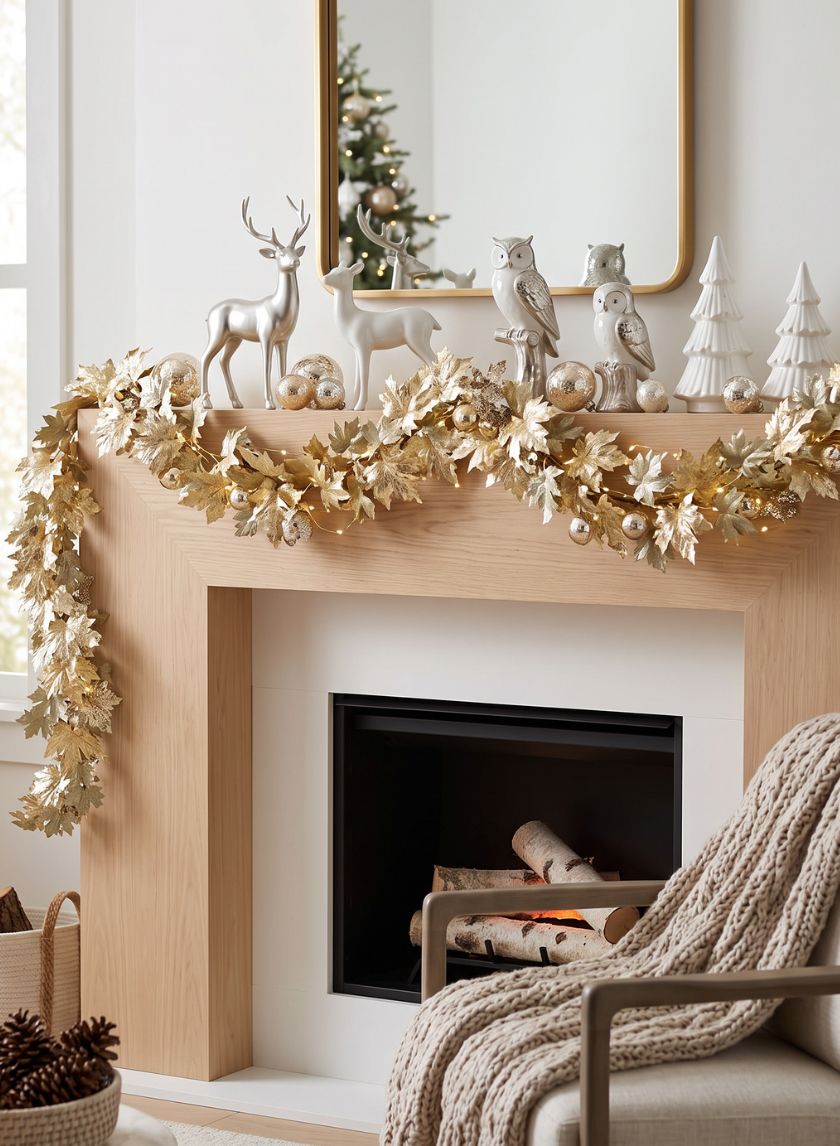 74in Long Glittered Light Gold Maple Leaf Garland Decor Jamali Garden