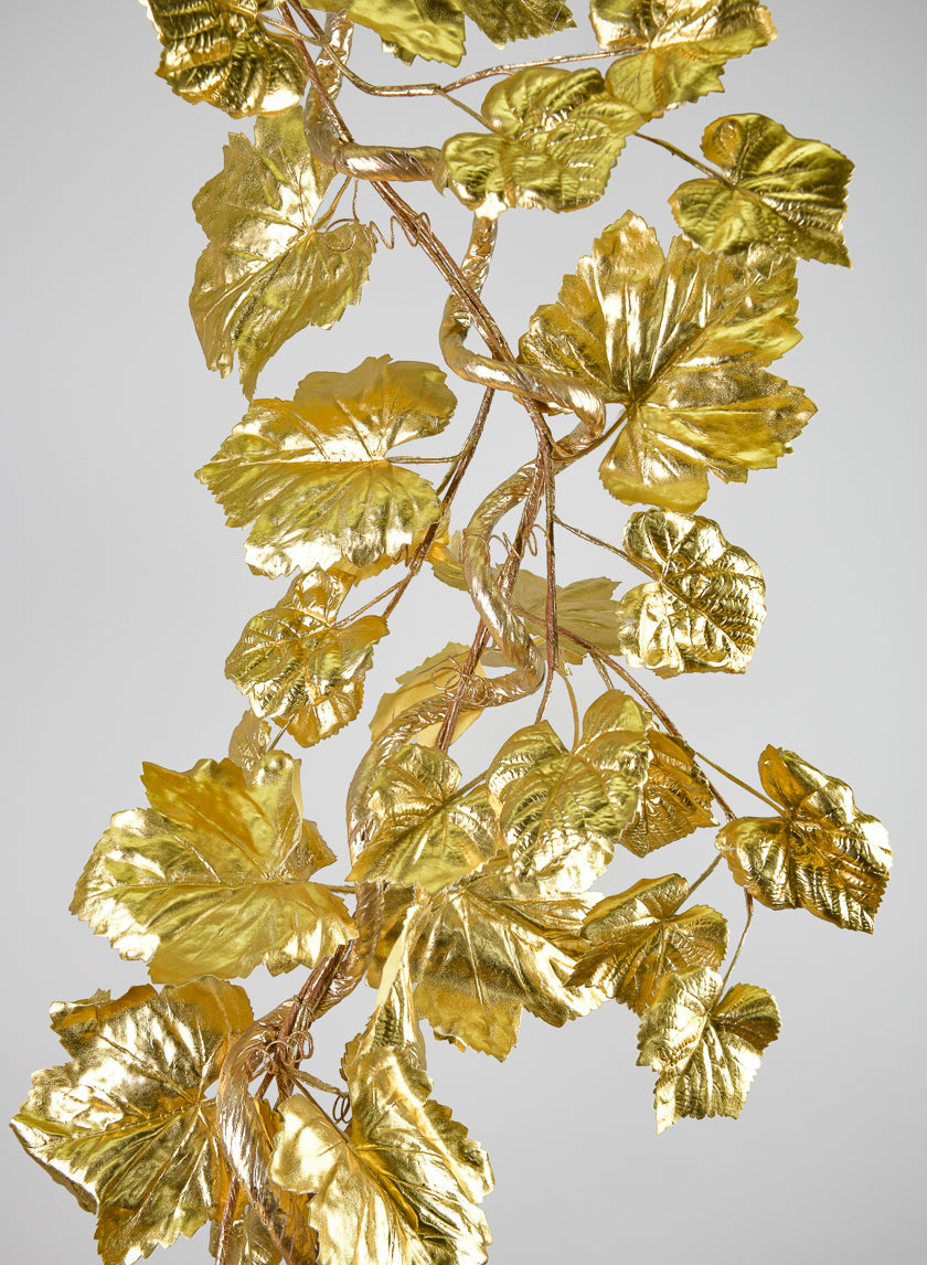 5ft Long Gold Grape Leaf Garland, Case of 6 Decor Jamali Garden