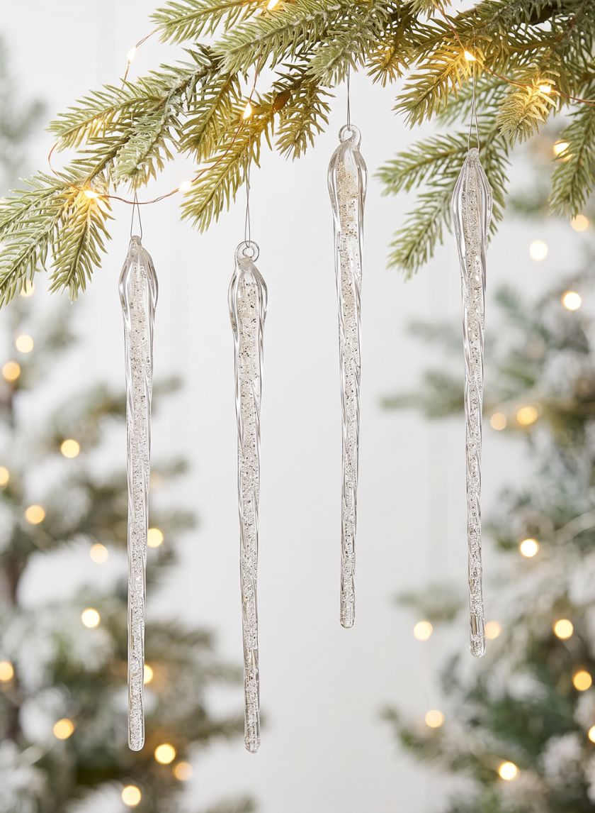 12in Long Glass Icicle, Set of 6 Decor Jamali Garden