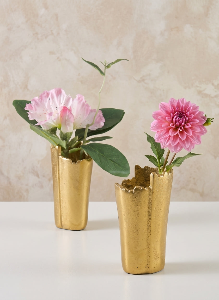 5in Tall Iris Aluminum Gold Mini Vase, Set of 2 Decor Jamali Garden