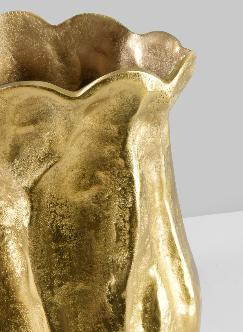 14.5in Tall Aluminum Versailles Scalloped Brushed Gold Vase Decor Jamali Garden