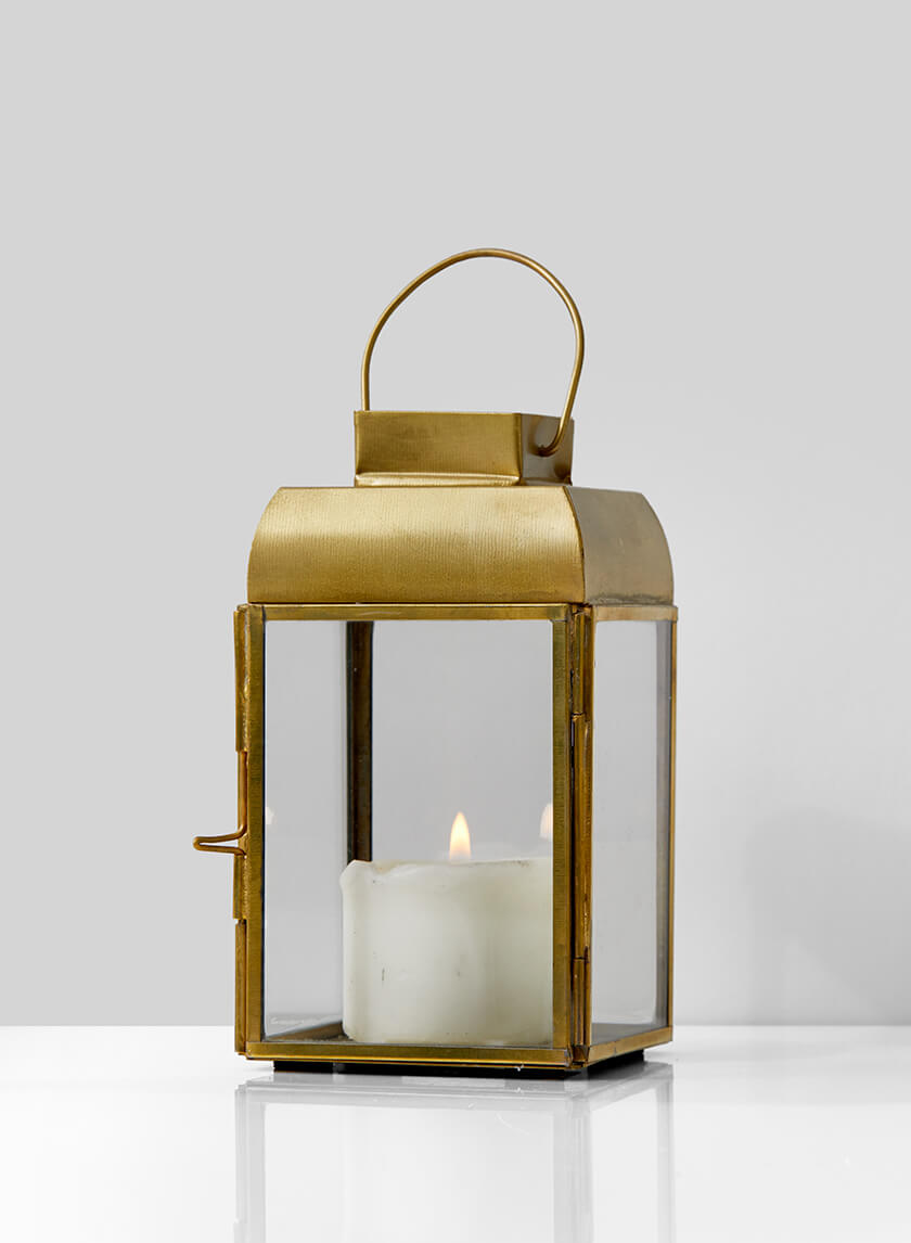 5.75in Square Alazhar Square Gold Lantern Decor Jamali Garden