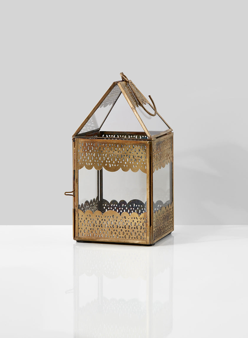 8in Tall Antiqued Rust Bronze Ajmer Square Lantern Decor Jamali Garden