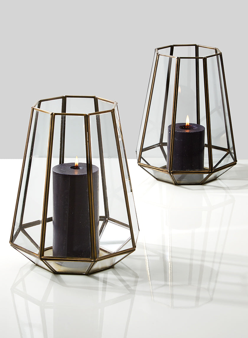 10.5in Tall Antique Brass Octagon Lantern Decor Jamali Garden