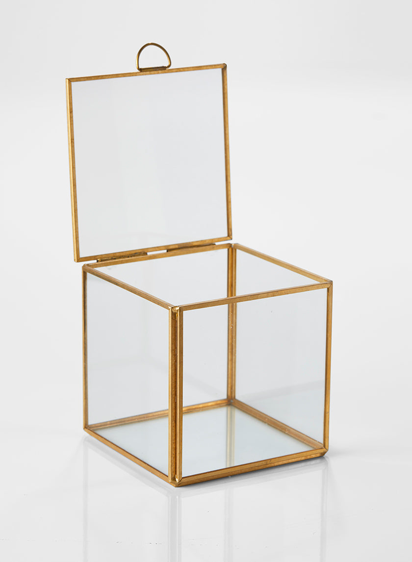 4in Tall Gold Antique Glass Box (With Lid) Decor Jamali Garden
