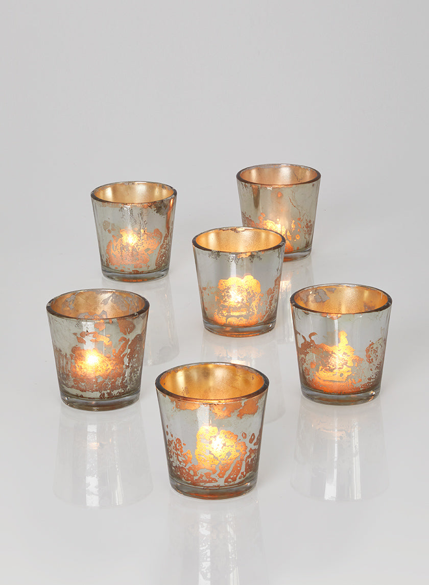 2.5in Tall Antique Silver Tapered Glass Votive Holder, Set of 6 Decor Jamali Garden