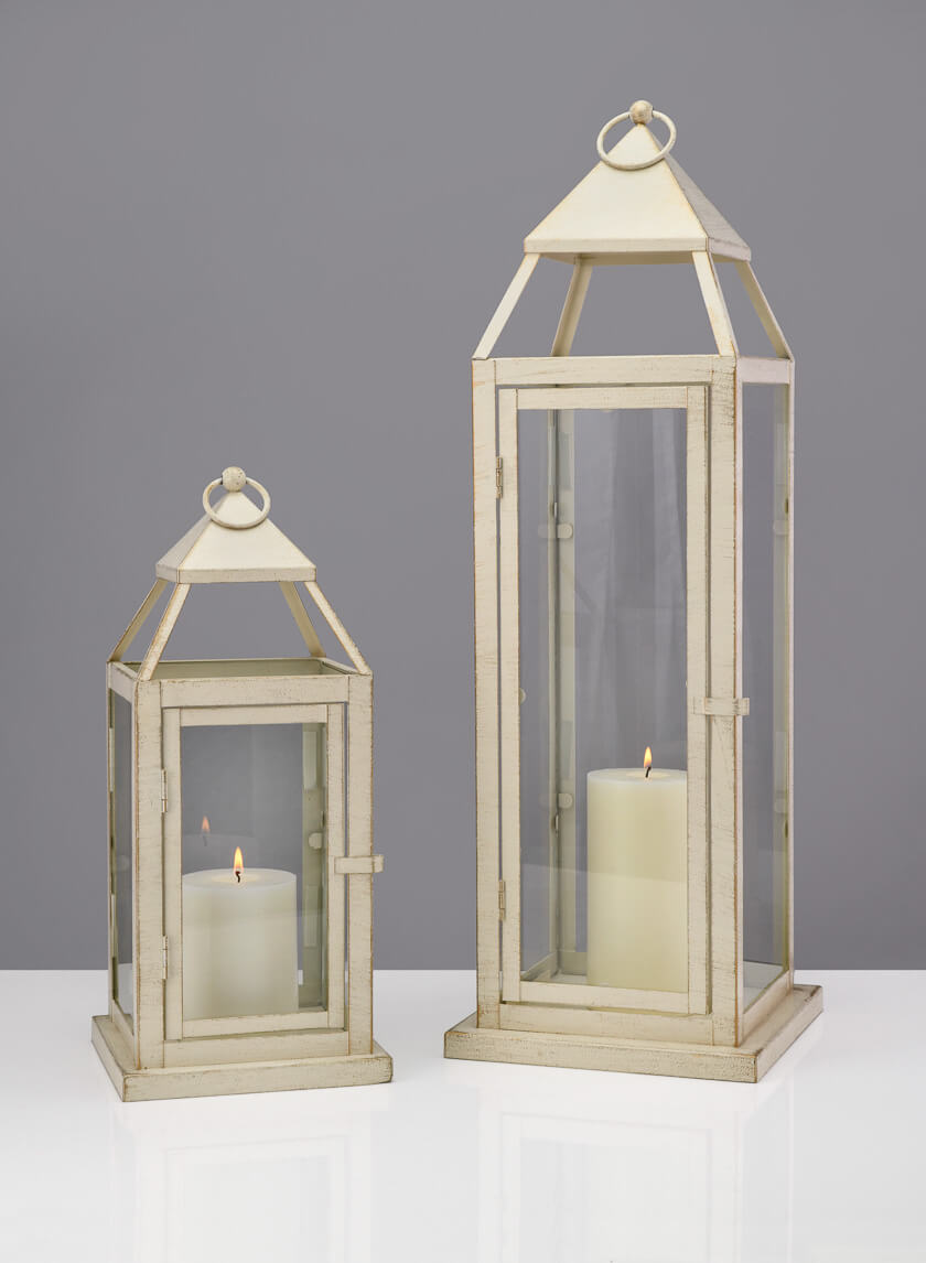 24in Tall Montmartre Aged White Lantern Decor Jamali Garden