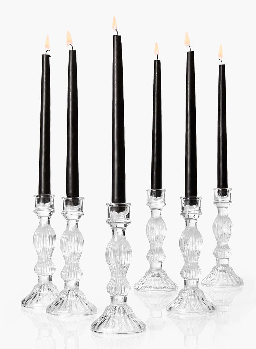8in Tall Optical Glass Candlestick, Set of 6 Decor Jamali Garden