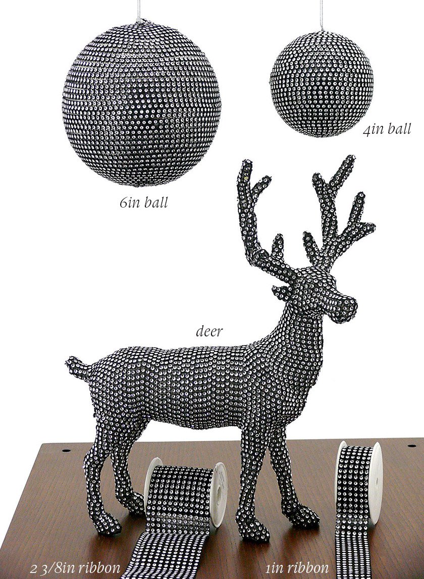 Black With Silver Diamond Bead Balls, Deer & Ribbon Decor Jamali Garden