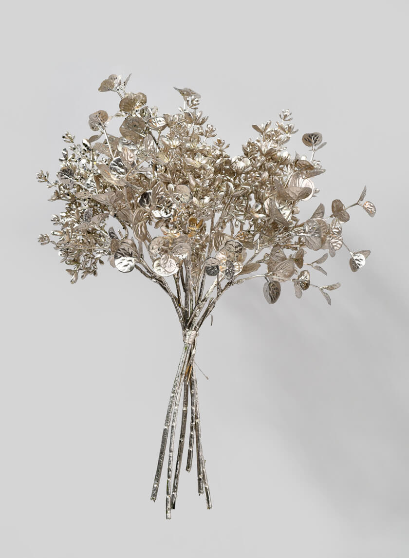 15in Long Metallic Champagne Eucalyptus Bouquet, Case of 12 Decor Jamali Garden