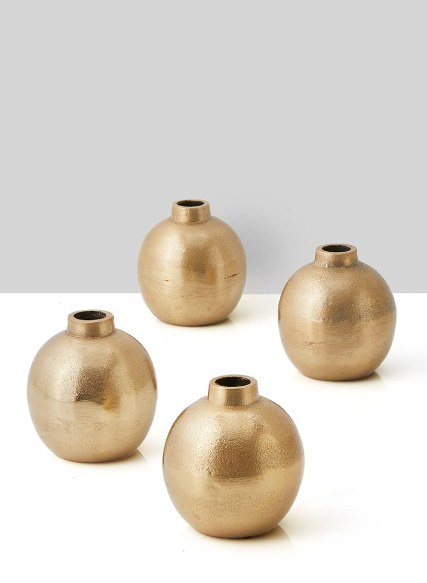 3.5in Tall Chateau Gold Ball Bud Aluminum Vase, Set of 4 Decor Jamali Garden
