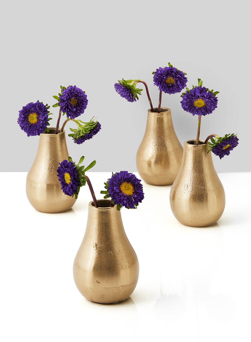 4in Tall Gold Bud Aluminum Vase, Set of 4 Decor Jamali Garden