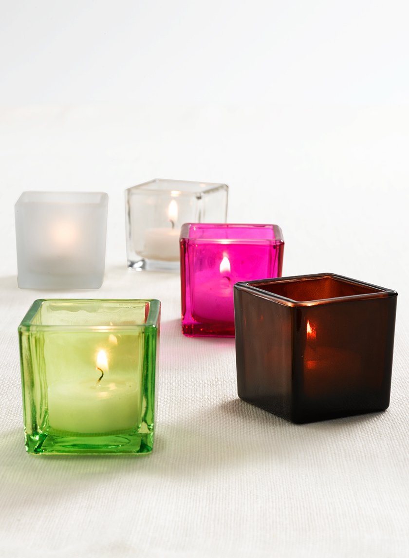 2in Tall Cube Glass Votive Holders, Set of 4 Decor Jamali Garden