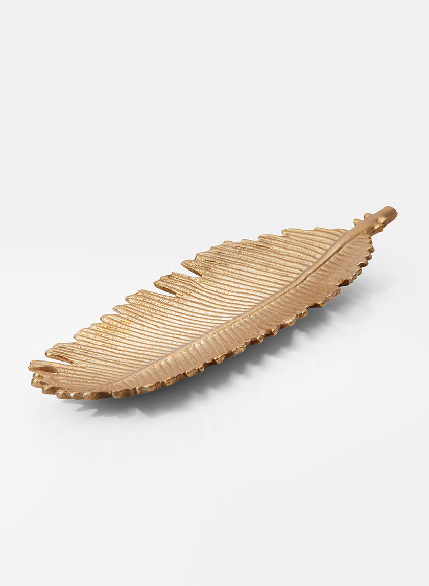 12in Long Gold Leaf-Shaped Aluminum Tray Decor Jamali Garden
