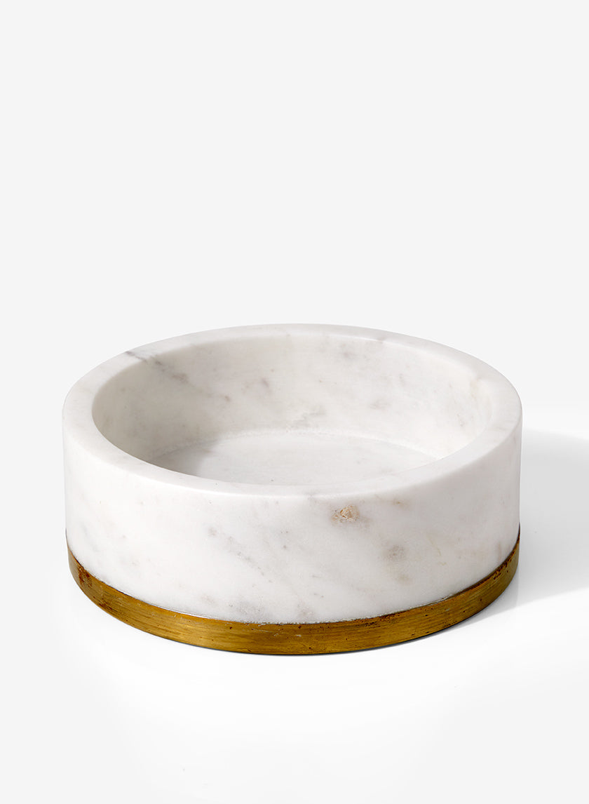 6in Wide White Marble Bowl With Brass Ring Decor Jamali Garden