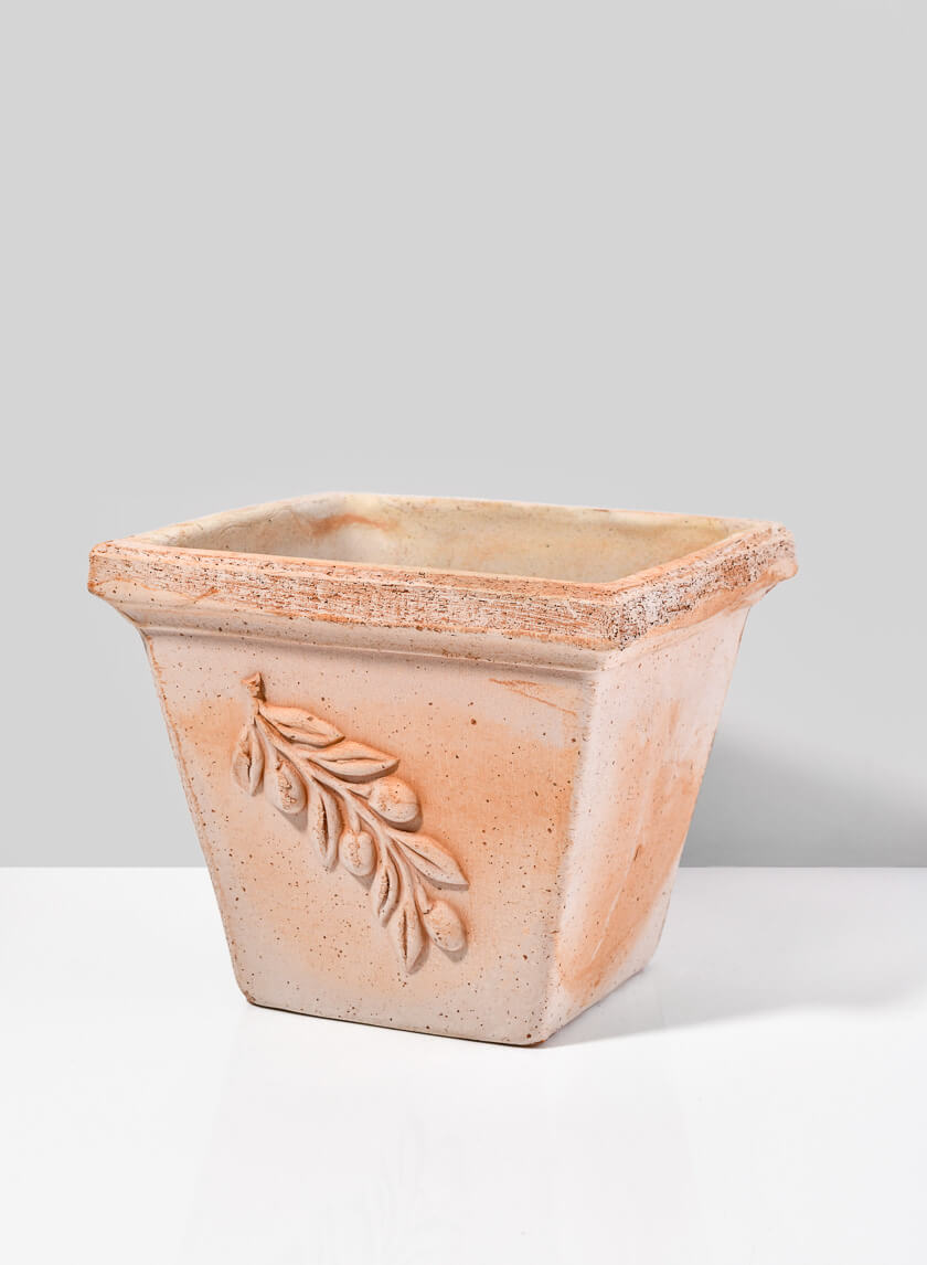 7.75in Tall Square Quadra Olive Pot Decor Jamali Garden