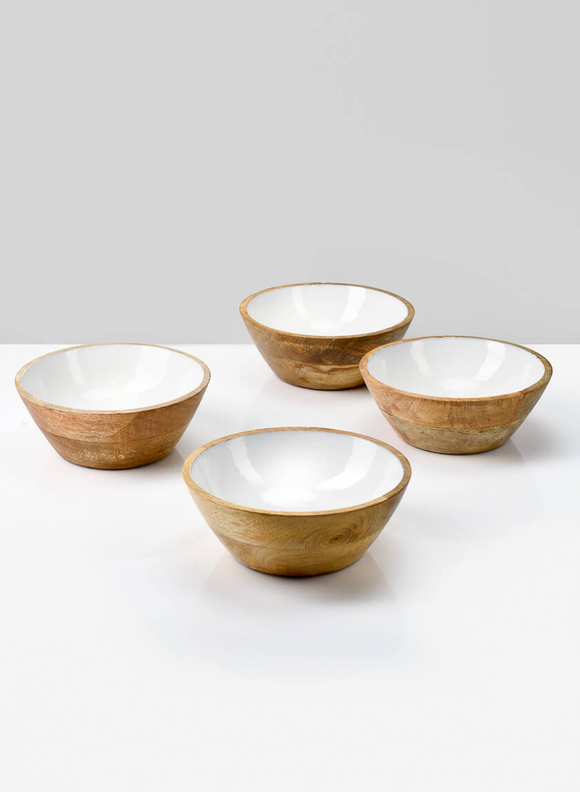 6in Wide Bombay Enameled Wood Bowl, Set of 4 Decor Jamali Garden