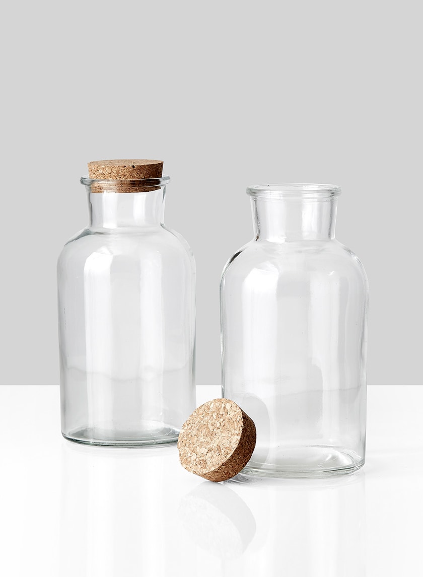 8in Tall Glass Bottle With Cork Decor Jamali Garden