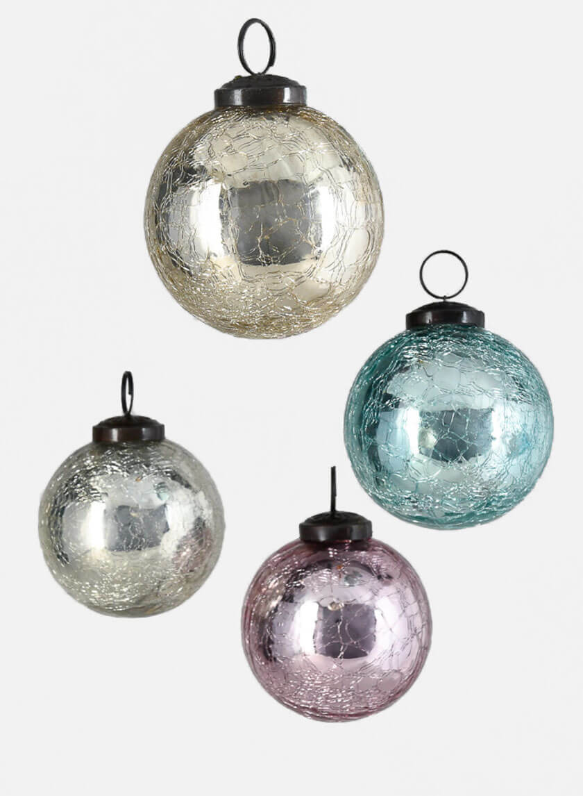 3in Round Crackled Pastel Plastic Ornaments, Set of 4 Decor Jamali Garden
