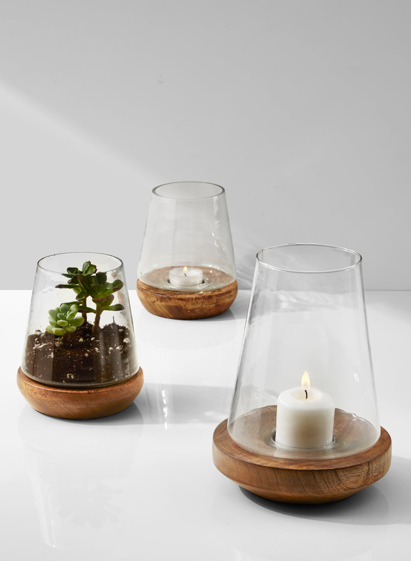 Glass Vase On Wood Base Decor Jamali Garden