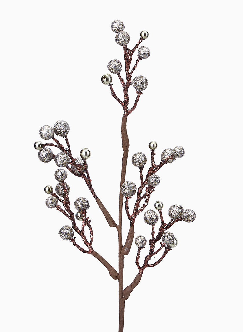 14in Long Coffee & Platinum Glitter Berry Pick, Bundle of 12 Decor Jamali Garden