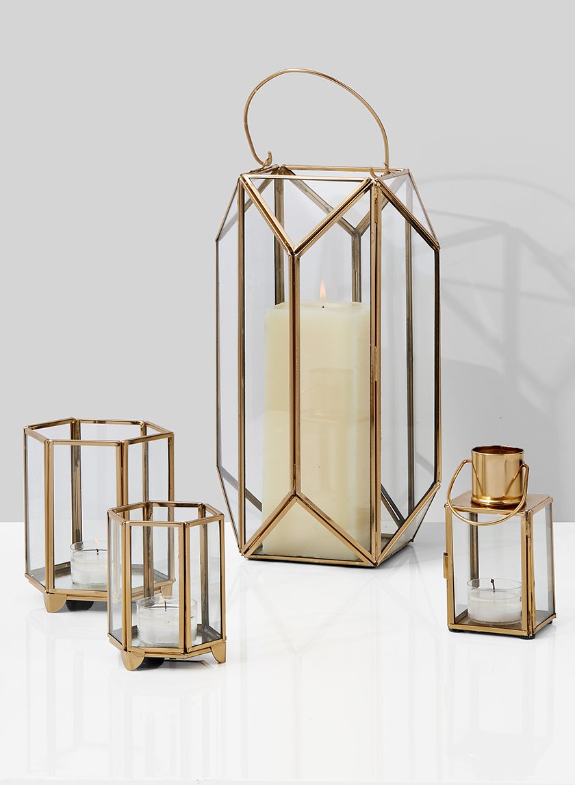 5.25in Square Gold Lantern Decor Jamali Garden