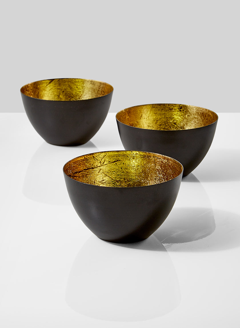 4in Wide Black & Gold Iron Bowl, Set of 3 Decor Jamali Garden