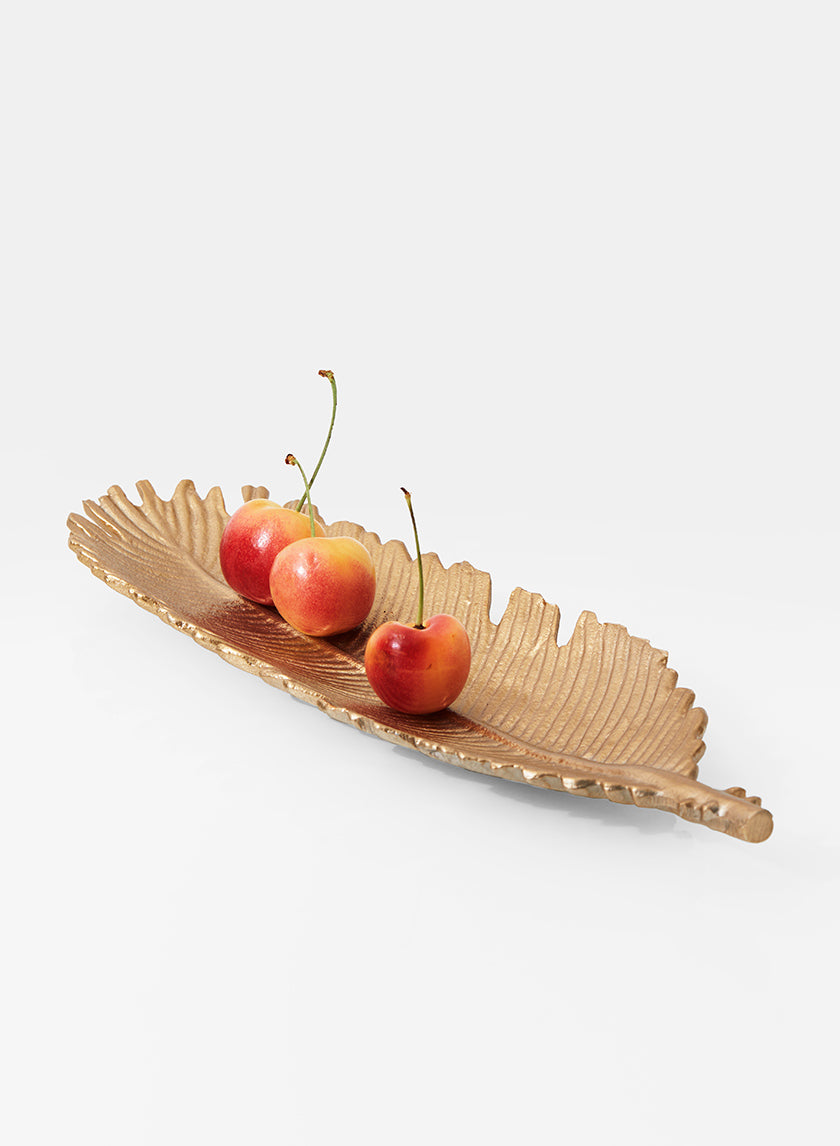 12in Long Gold Leaf-Shaped Aluminum Tray Decor Jamali Garden