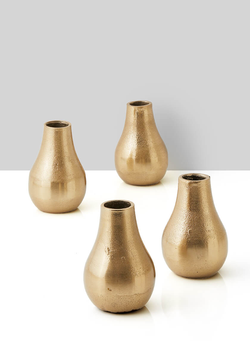 4in Tall Gold Bud Aluminum Vase, Set of 4 Decor Jamali Garden