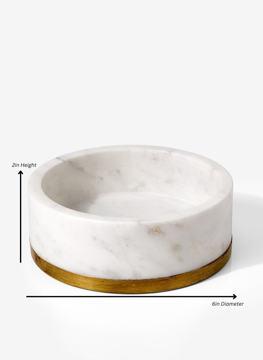 White Marble Bowl With Brass Ring Decor Jamali Garden White Marble/Brass 2in Height - 6in Diameter EACH