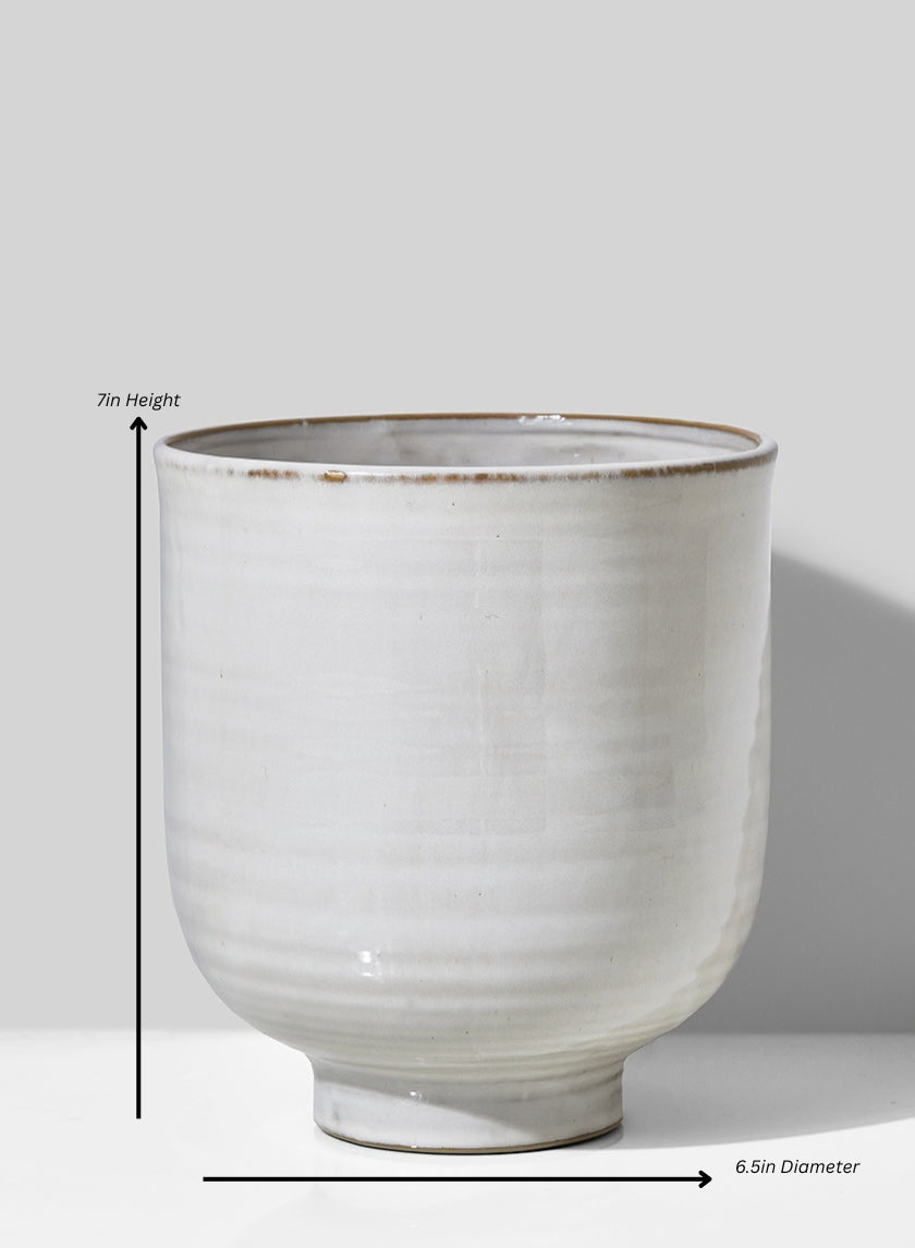 Glazed Ceramic Pedestal Bowl Decor Jamali Garden White/Grey/Brown 7in Height - 6.5in Diameter CASE OF 6