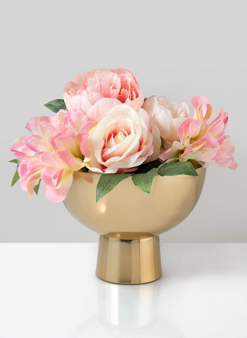 Le Mans Gold Finish Pedestal Stainless Steel Bowl Decor Jamali Garden