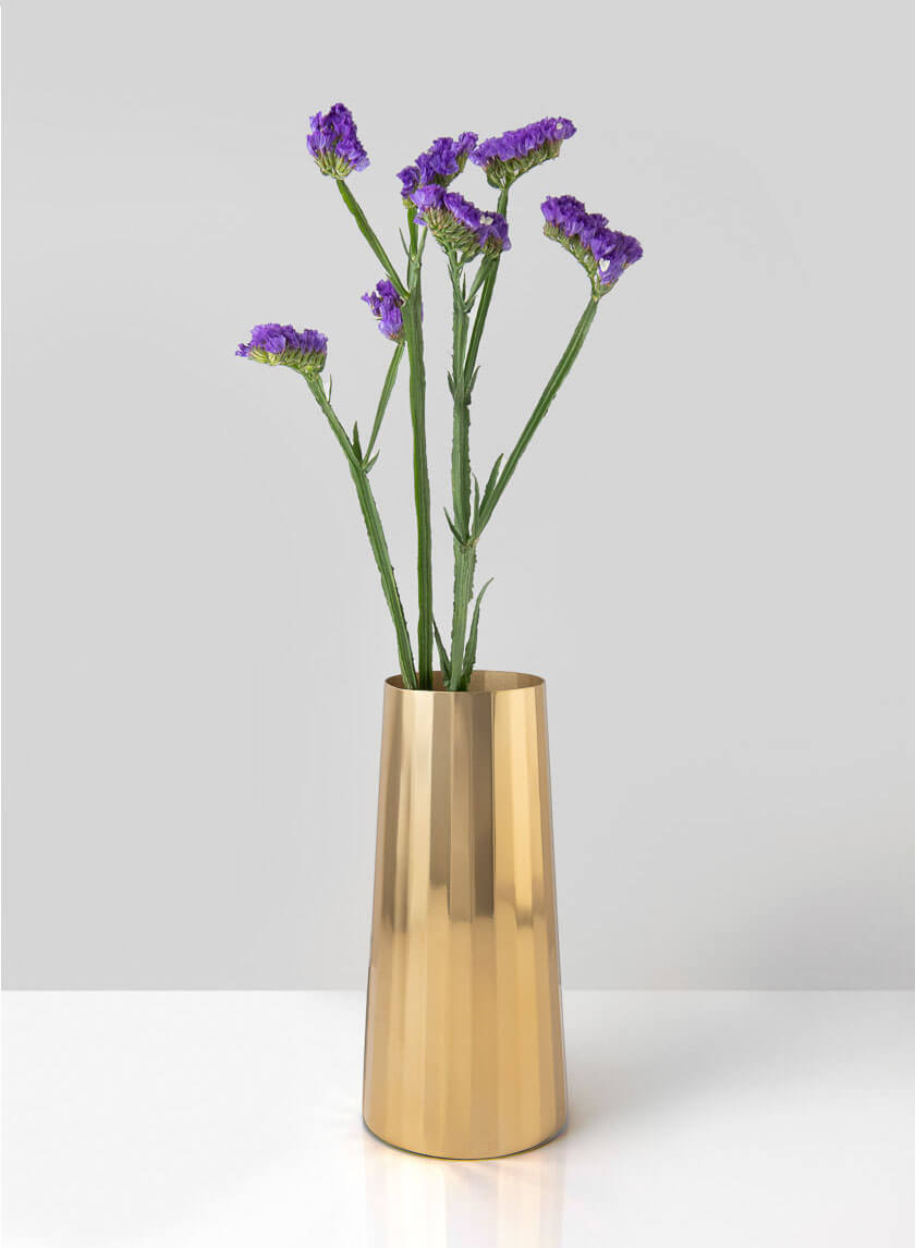 9in Tall Le Mans Gold Faceted Stainless Steel Vase Decor Jamali Garden