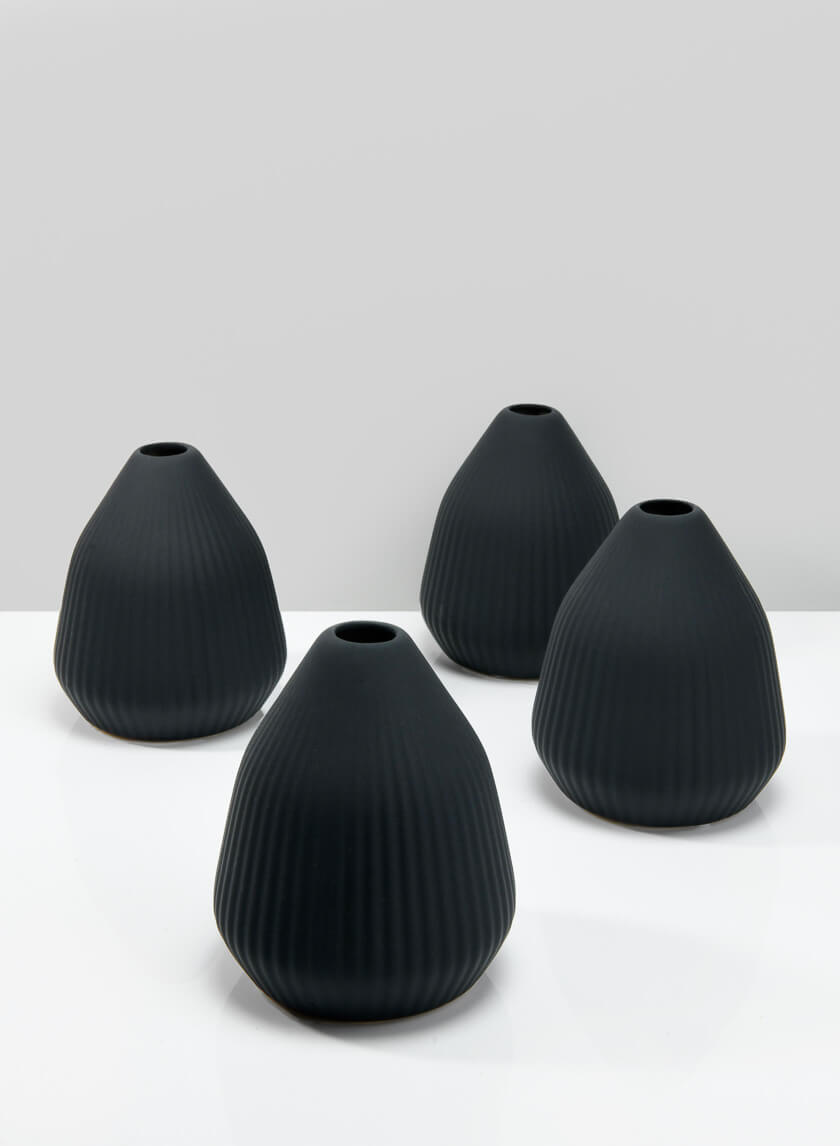 6in Tall Oslo Black Conical Ceramic Vase, Small, Set of 4 Decor Jamali Garden