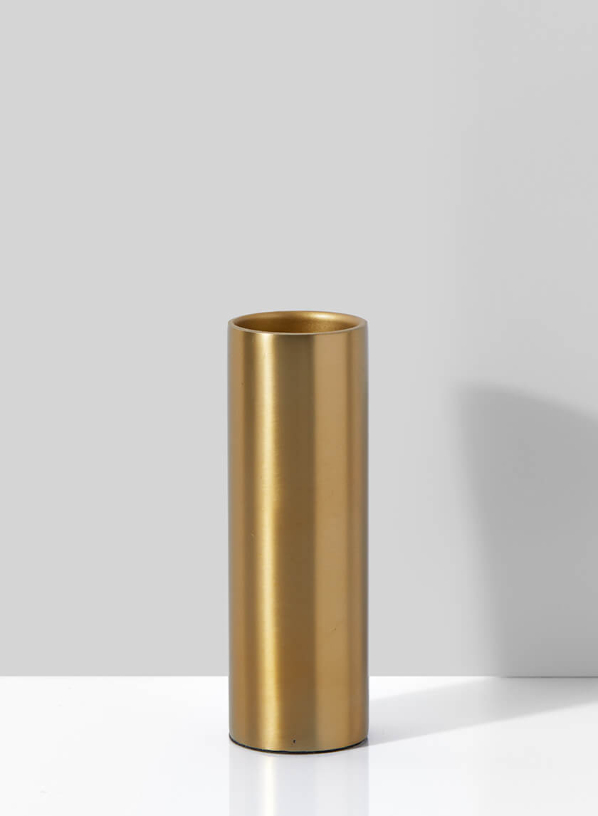 6in Tall Bretagne Matte Gold Steel Cylinder Vase Decor Jamali Garden