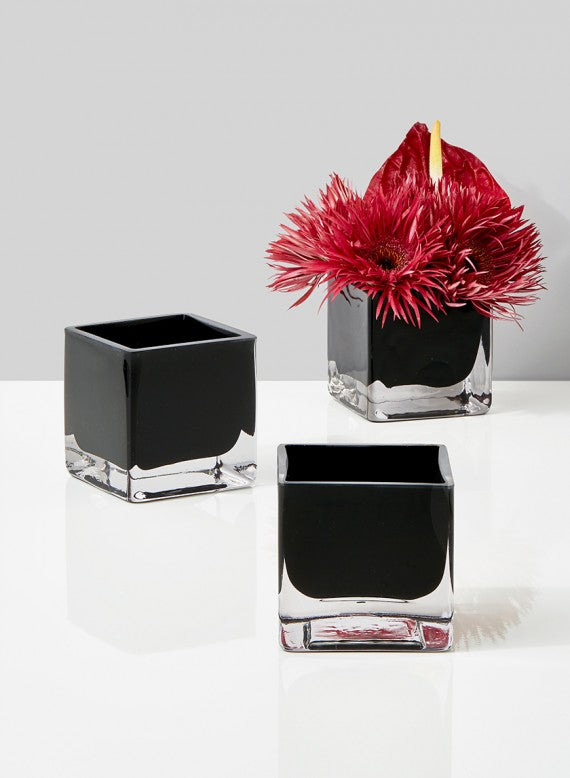 3in Cube Black Glass Vase Decor Jamali Garden