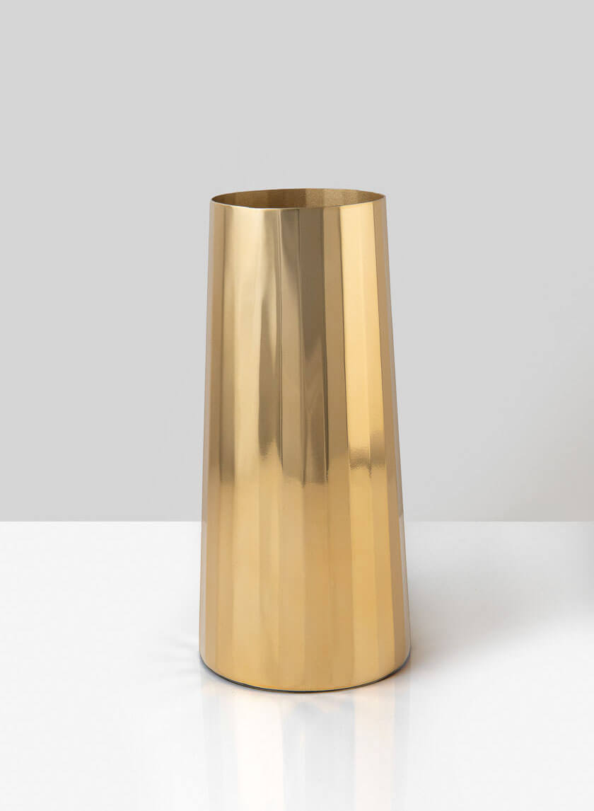 9in Tall Le Mans Gold Faceted Stainless Steel Vase Decor Jamali Garden