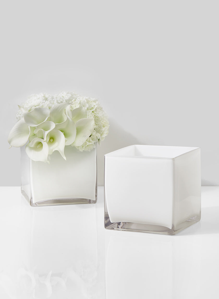 6in Cube White Glass Decor Jamali Garden