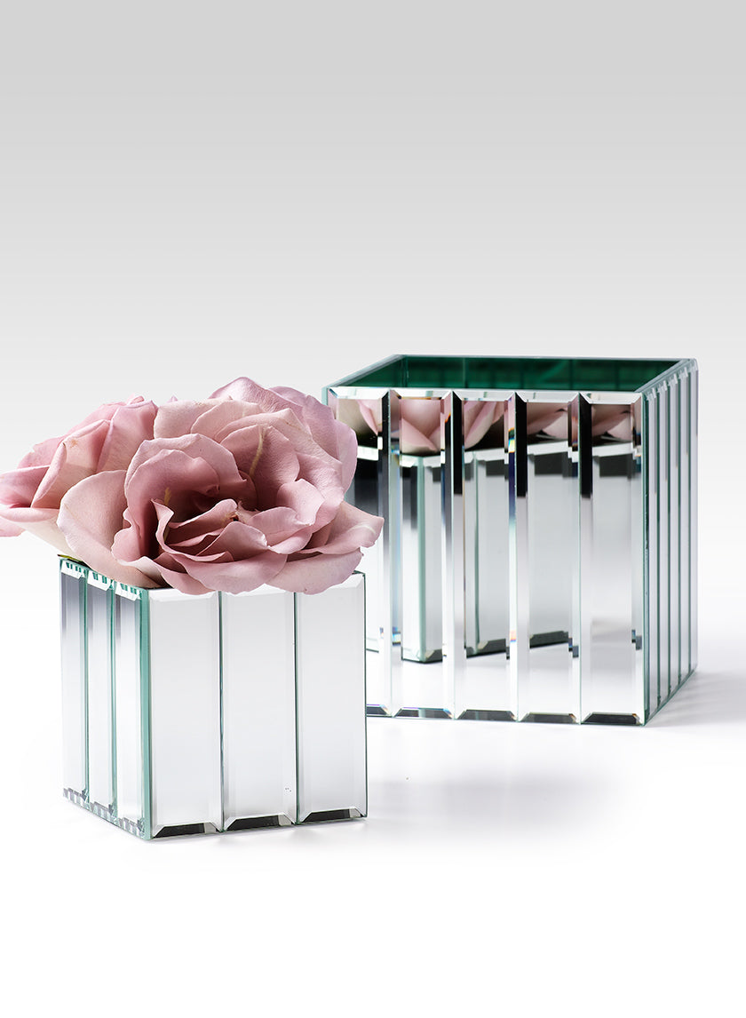 Mirror Strips Cube Glass Vases Decor Jamali Garden