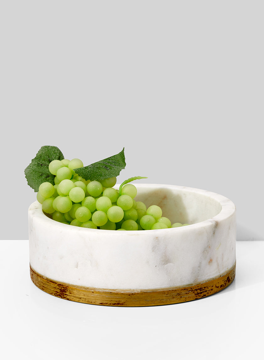 6in Wide White Marble Bowl With Brass Ring Decor Jamali Garden