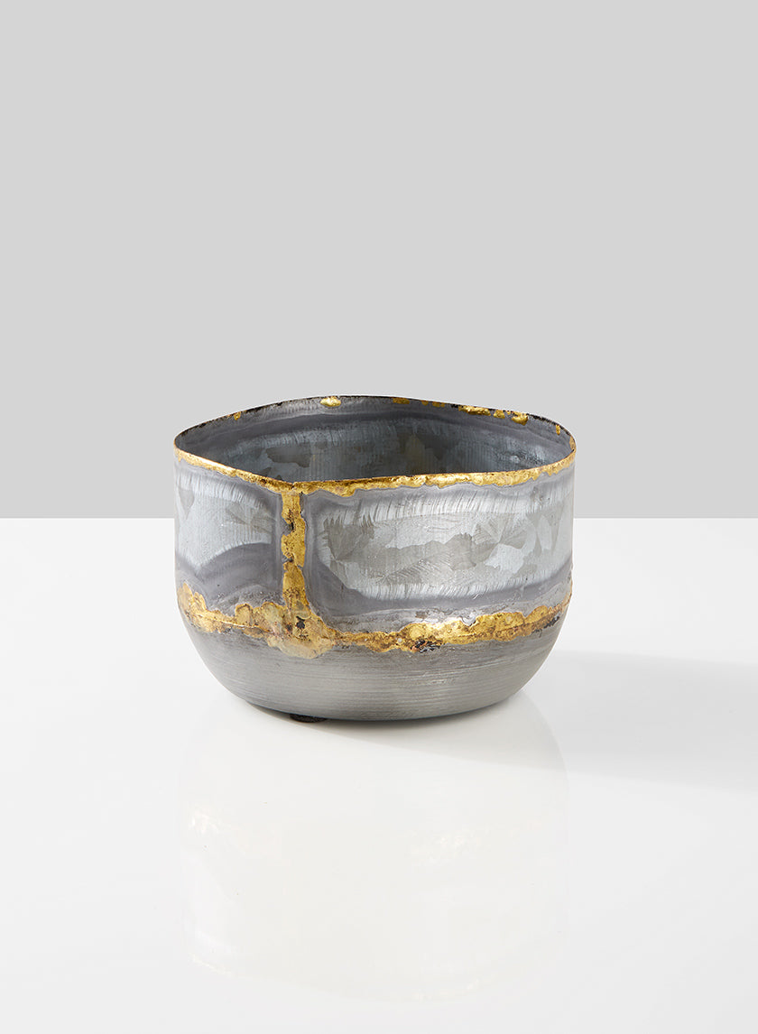 5in Wide Zinc Bowl with Gold Accents Decor Jamali Garden