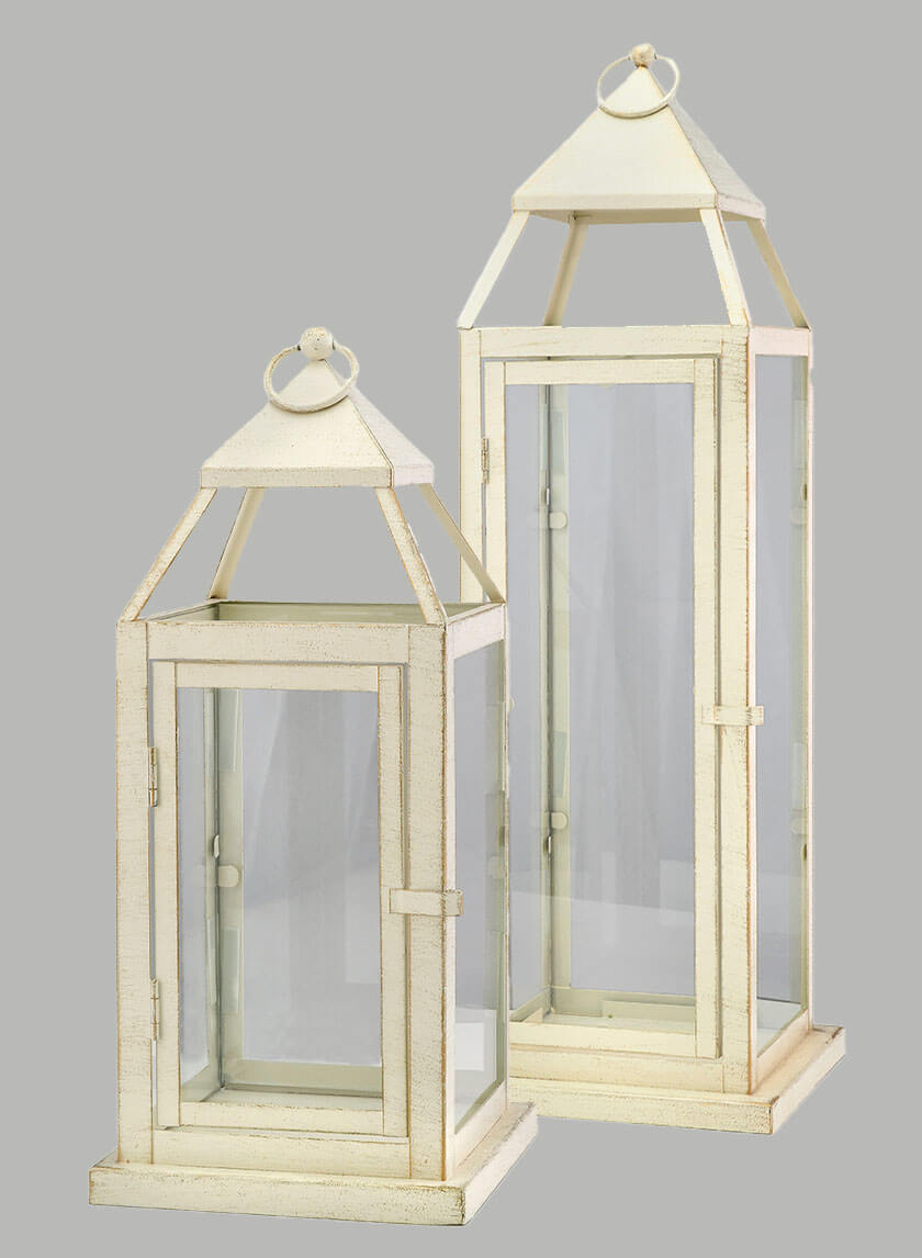 16in Tall Montmartre Aged White Lantern Decor Jamali Garden