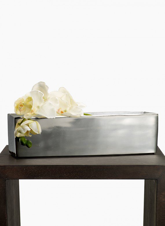 16in Long Rectangular Nickel Flower Box Vase Decor Jamali Garden